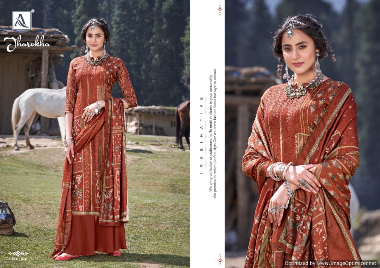 Alok Jharokha Pure Wool Pashmina Designer Party Wear Dress Material